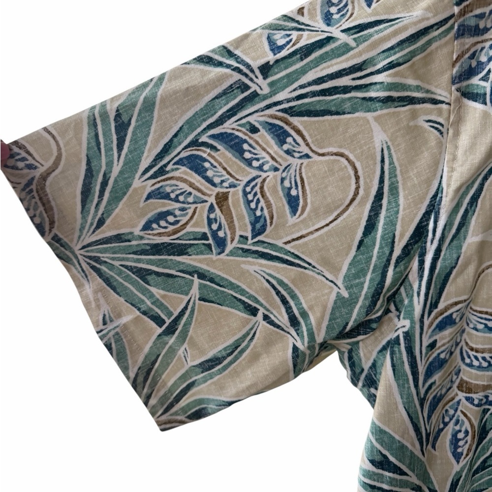 Reyn Spooner Beige and Teal Tropical Print Short-Sleeve Button-Up size L - Picture 2 of 8